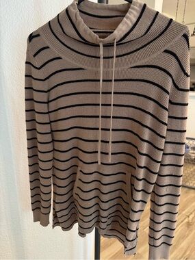 Cyrus Taupe and Black Striped Cowl Neck Sweater